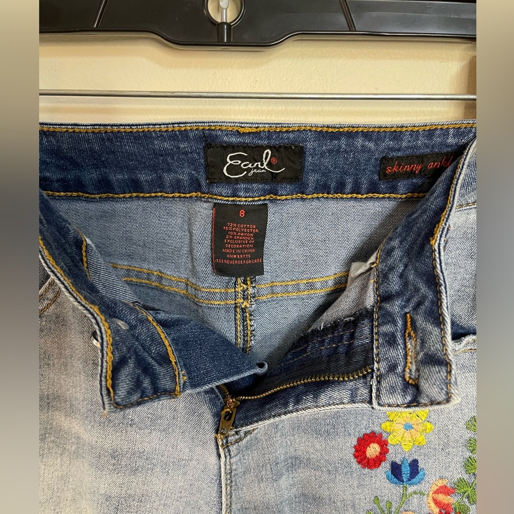 Earl Jeans Embroidered Ankle Skinny Denim Jeans Pant Sz 8 - Picture 10 of 17
